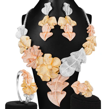 GODKI 4BUC MARE de Moda de Lux Flori Africa Set Bijuterii Pentru Femei Petrecerea de Nunta Cubic Zirconia Dubai Bijuterii Mireasa Indian 2020