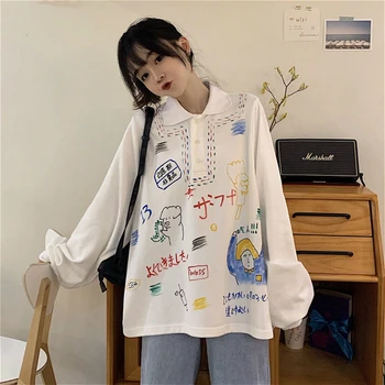 Hanorace Femei Nou Harajuku Tipărite La Modă De Primăvară Alb Dulce High Street Fete Hanorac Haine Coreeană Chic Femei Amuzant Topuri 2020