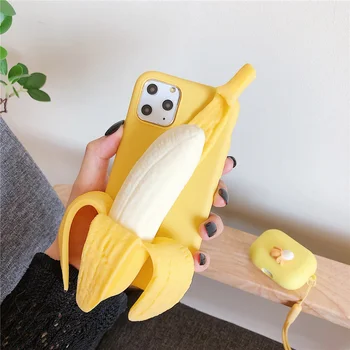 Amuzant 3D Eliberare de Stres banane Decojite Telefon Caz Pentru iPhone 12 11 Pro X XS Max XR 7 8 6 Plus Silicon Moale Capacul pentru Airpods Pro