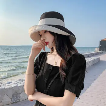 Femei Vara Reversibile Găleată Pălărie de Protecție UV Margine Largă Floppy Sun Beach Capac 28GD