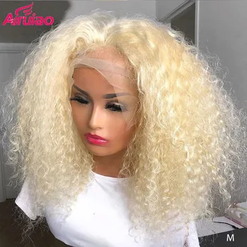 Afro Pervers Cret Blond 613 Dantela Frontal Perucă din Păr Uman Culoare Profundă Parte Brazilian HD Transparente, Dantela Plin Preplucked Babyhair