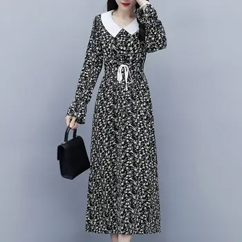Plus Dimensiunea Îmbrăcăminte pentru Femei 2020 Primăvara și Toamna Florale Rochie de Mijlocul lungimii Libere coreean Rochie Maneca Lunga Petrecere Vestidos KN016