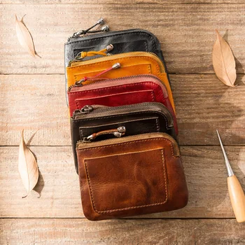 GROJITOO realizate manual din piele de preluare geanta pentru femei și bărbați Mini zero pungă cu piele de sus și de piele ultra subțire portofel