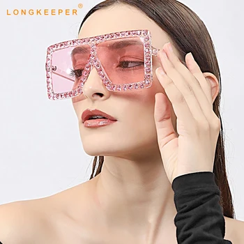 LongKeeper Noi Supradimensionate Diamant ochelari de Soare Femei Bărbați de Lux Stras Pătrat Ochelari de Soare Moda Vintage Nuante Gafas de sol