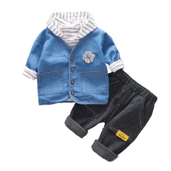 2019 baietel de primavara toamna Îmbrăcăminte Set Baieti Infant Toddler 3pcs Uza Costume Sacou+hanorac+pantaloni,Copii, Casual Wear