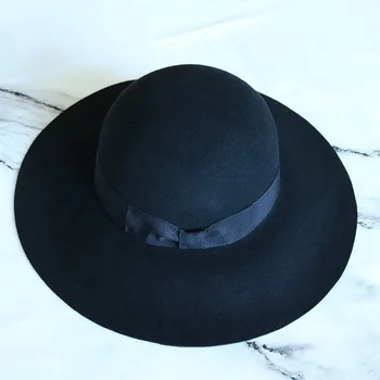 Clasic Lână, Pălării De Iarnă Pălărie Neagră Cu Boruri Largi Pălărie Bowkont Margine Largă Floppy Hat Simțit Epocă Bowler Rochie Pălărie Derby Biserica Pălării
