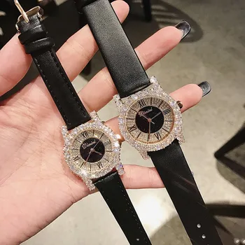 Super de Aur a Crescut Diamond Ladies Watch Femei Rochie Nouă Ceasuri de Lux Noi Curea din Piele Femei Cuarț Ceas reloj mujer