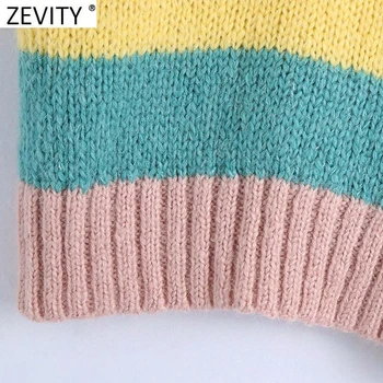 Zevity 2021 Primăvară De Moda Pentru Femei V-Neck Culoare De Potrivire Casual Cu Dungi De Tricotat Pulover Chic Lady Agrement Vestă Fără Mâneci Topuri S613