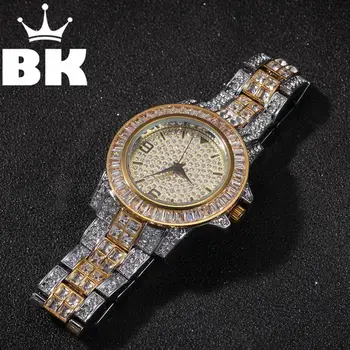 Hip Hop Plin Cu Gheață Bărbați Ceasuri Din Oțel Inoxidabil Moda De Lux, Cristale De Cuarț Pătrat Ceasuri De Mana Ceas De Afaceri