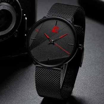 Moda Barbati De Afaceri Negru Ceasuri De Lux Din Oțel Inoxidabil Ultra Subțire Plasă Curea Cuarț Bărbați Încheietura Ceas Casual Clasic Masculin Ceas