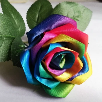 Curcubeu de culoare rose flori Handmade din satin Rose Flori de Nunta Buchet de Mireasa Acasă Decorare flori de nunta