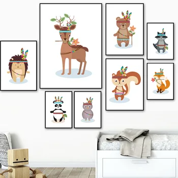 Desene Animate Indian Cerb, Vulpe, Urs Panda, Koala Bufnita Arta De Perete Panza Pictura Nordică Postere Si Printuri Poze De Perete Decor Camera Pentru Copii