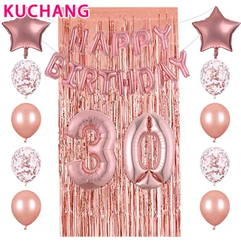 26pcs 18/20/30/40 Numărul mulți ani Baloane Folie Aur Rose Confetti Baloane Latex Ploaie Cortina Petrecere de Nunta Decor
