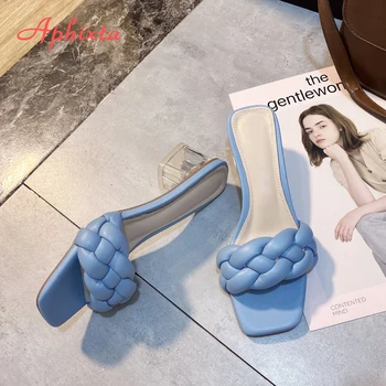 Aphixta 5 cm Toc Patrat Slide-uri de Femei Coarda Zăbrele Peep Toe Femei în Afara Sippers Pantofi Mujer Pantofi Elegante
