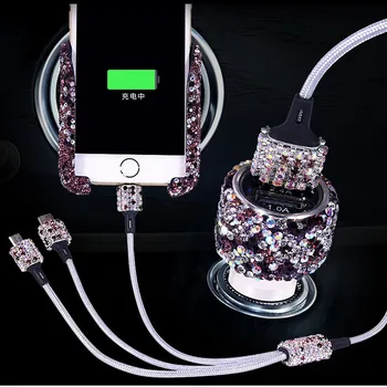 Pietre Dual USB Masina Încărcător Bling Bling de Cristal lucrate Manual Decoratiuni Masina de Încărcare Rapidă Cabluri de Date Car Decoruri Pentru iPhone &