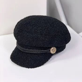 Miel cașmir bereta pălărie femeile gros cald flat top capac peak hat navy pălărie de moda all-meci capac octogonal