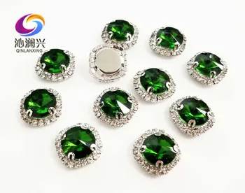 Forma rotunda de sus de sticlă de cristal cu strasuri gaura,Iarba verde de Argint jos coase pe piatră pentru Diy accesorii de Îmbrăcăminte SWWK22