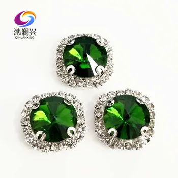 Forma rotunda de sus de sticlă de cristal cu strasuri gaura,Iarba verde de Argint jos coase pe piatră pentru Diy accesorii de Îmbrăcăminte SWWK22