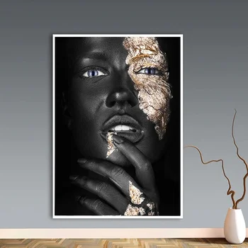 Arta africană Negru și Aur Femeie Pictură în Ulei Arta de Perete Imagini Pictura Arta de Perete pentru Camera de zi Decor Acasă (Fara Rama)