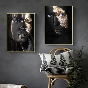 Arta africană Negru și Aur Femeie Pictură în Ulei Arta de Perete Imagini Pictura Arta de Perete pentru Camera de zi Decor Acasă (Fara Rama)