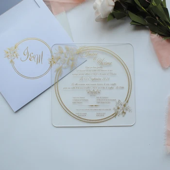 30pcs acrilică imprimată de nunta,carte de invitație,aur imprimare clar acrilic card cu plic(logo-ul de pe învălui nevoie cost suplimentar)