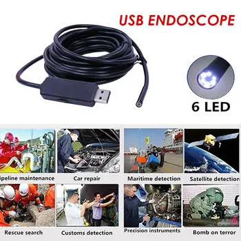 Cewaal 2M/5M/10M 5MM Endoscop USB Mini aparat de Fotografiat Impermeabil 6 LED Borescope PC Inspecție Tube Video