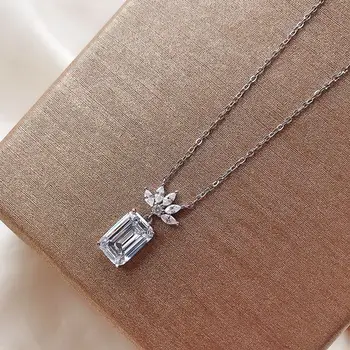 Wong Ploaie De Argint 925 Smarald Tăiat Creat Moissanite Diamante Piatră Prețioasă Nunta Logodna Romantic Pandantiv Colier