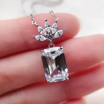 Wong Ploaie De Argint 925 Smarald Tăiat Creat Moissanite Diamante Piatră Prețioasă Nunta Logodna Romantic Pandantiv Colier