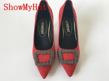 ShowMyHot Sexy Pantofi Femei cu Toc negru rosu Pompe Tocuri inalte Femei Pantofi de Lux Pietre de Nunta Pantofi de Partid Birde pompe