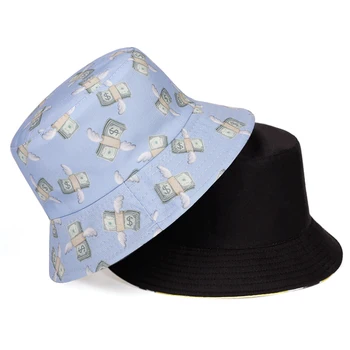 Dolarul graffiti bumbac pescar pălărie nouă pliabil față-verso ușor de purtat pălărie găleată de dolari tipărirea de bani valul de sex masculin bazinul pălării