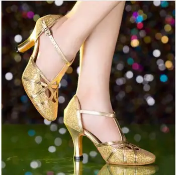 De Brand Nou 2017 Aur, Argint Femei Ballroom Tango Salsa Latin Pantofi de Dans / Tocuri de 8 cm 5,5 cm Ieftine Închis Toe Pantofi de Salsa