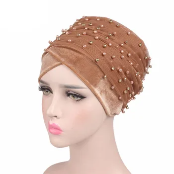 Hijab Extra Lungi Cap eșarfă Văl Turbante de Lux Masă de Aur Margele Plasă de Cap folie de Catifea Nigerian Turban Femei