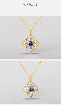 Albastru de cristal Safir pietre pretioase mici pandantiv colier pentru femei aur de 14k culoare cravată lanț de bijuterii bijoux vintage cadou sculptură