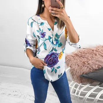 Moda Femei Bluza Frunze Imprimate Maneca 3/4 Bluza Vrac Topuri Tricou Nou 2019 Vara Doamnelor Sexy V-Neck Munca de Birou OL Tricouri