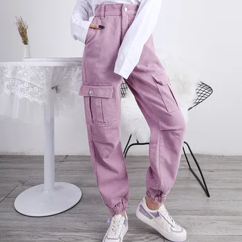 Pantaloni Femei Blugi Talie Elastic Violet Talie Mare Coreeană Largi Torousers Spălat Blugi Femei Elastic Talie Subțire Salopete