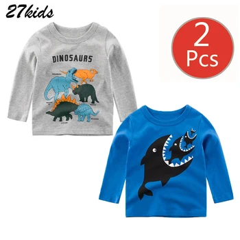 27kids 2 BUC Baieti T Shirt Primavara Toamna Băieți și Fete Desene animate Dinosaur pentru Copii Rechin Maneca Lunga Tricou Casual Baieti Fete Topuri