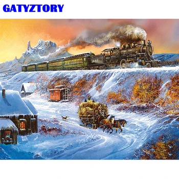 GATYZTORY Cadru de BRICOLAJ, Pictura De Numere Tren Acasă Decorare Arta de Perete Moderne Panza Acrilic Imagine Cadou Pentru Diy Cadou 60x75cm