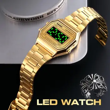 SKMEI Moda LED Ceasuri Pentru Barbati Luminos Data Digital Încheietura Ceas pentru Bărbați Banda din Oțel Inoxidabil rezistent la apa Oră montre homme 1646