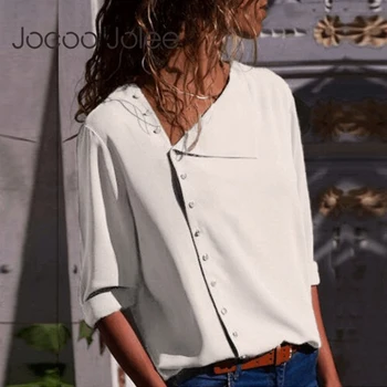 Bluza șifon 2019 Moda cu Maneci Lungi Femei Bluze si Topuri Oblic Guler Solid Office Camasa Casual Topuri Blusas Combinezon Femme