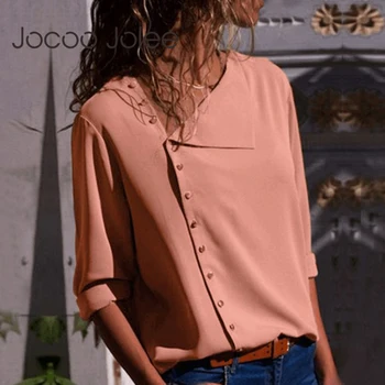 Bluza șifon 2019 Moda cu Maneci Lungi Femei Bluze si Topuri Oblic Guler Solid Office Camasa Casual Topuri Blusas Combinezon Femme