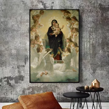 William Adolphe Bouguereau Celebrul Artist Maestru Fecioara cu Îngerii Panza Pictura Poster de Imprimare Living Decor de Perete de Arta