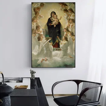 William Adolphe Bouguereau Celebrul Artist Maestru Fecioara cu Îngerii Panza Pictura Poster de Imprimare Living Decor de Perete de Arta