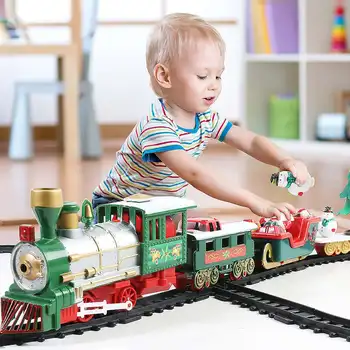 Crăciun Tren Electric Jucării Lungă Cale Ferată Set Cu Lumina si Sunet Clasic Tren cu Aburi Jucării DIY Împletit Tren Model