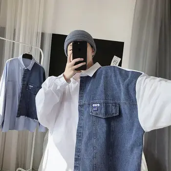Bărbați Patch Munca Tricouri 2020 Harajuku Barbati Casual Camasa cu Maneca Lunga Topuri Streetwear Om coreean Supradimensionate Bluza