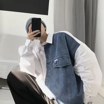 Bărbați Patch Munca Tricouri 2020 Harajuku Barbati Casual Camasa cu Maneca Lunga Topuri Streetwear Om coreean Supradimensionate Bluza