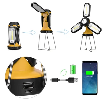 Cort pliabil Lampa Felinar Camping USB Reîncărcabilă Camping Portabil Elemente pentru 6 Moduri de Lumina Lanterna LED COB
