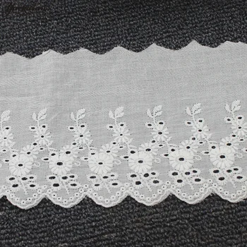 YACKALASI Bumbac Tesatura Dantela Ajur Broderie Dantelă Panglică Elvețian Cotton Voile Cusut de Îmbrăcăminte Ornamente Appliqued Alb 11CM