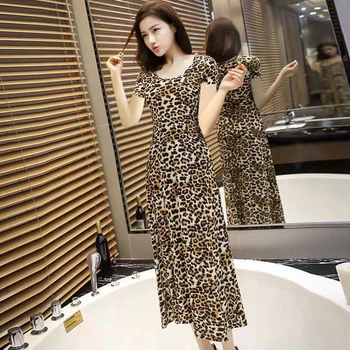 Plus dimensiune 4XL Vintage Rochie de Leopard Moda pentru Femei Piele de Sarpe Doamnelor Rochie de Petrecere de Club Rochie Lunga Vestido Halat de Femme