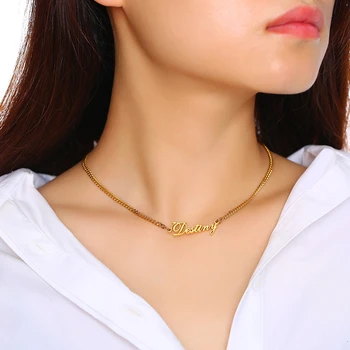 Vnox Femei Personaliza Numele Oțel Inoxidabil Coliere pentru Barbati Unisex Personalizate Cadouri Bijuterii și Aur Ton
