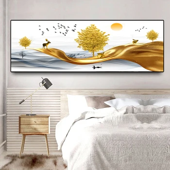 Modern de Aur Rezumat Artă Peisaj de Aur Linie Copac și Piatră Poze Pictura Arta de Perete pentru Camera de zi Decor Acasă (Fara Rama)
